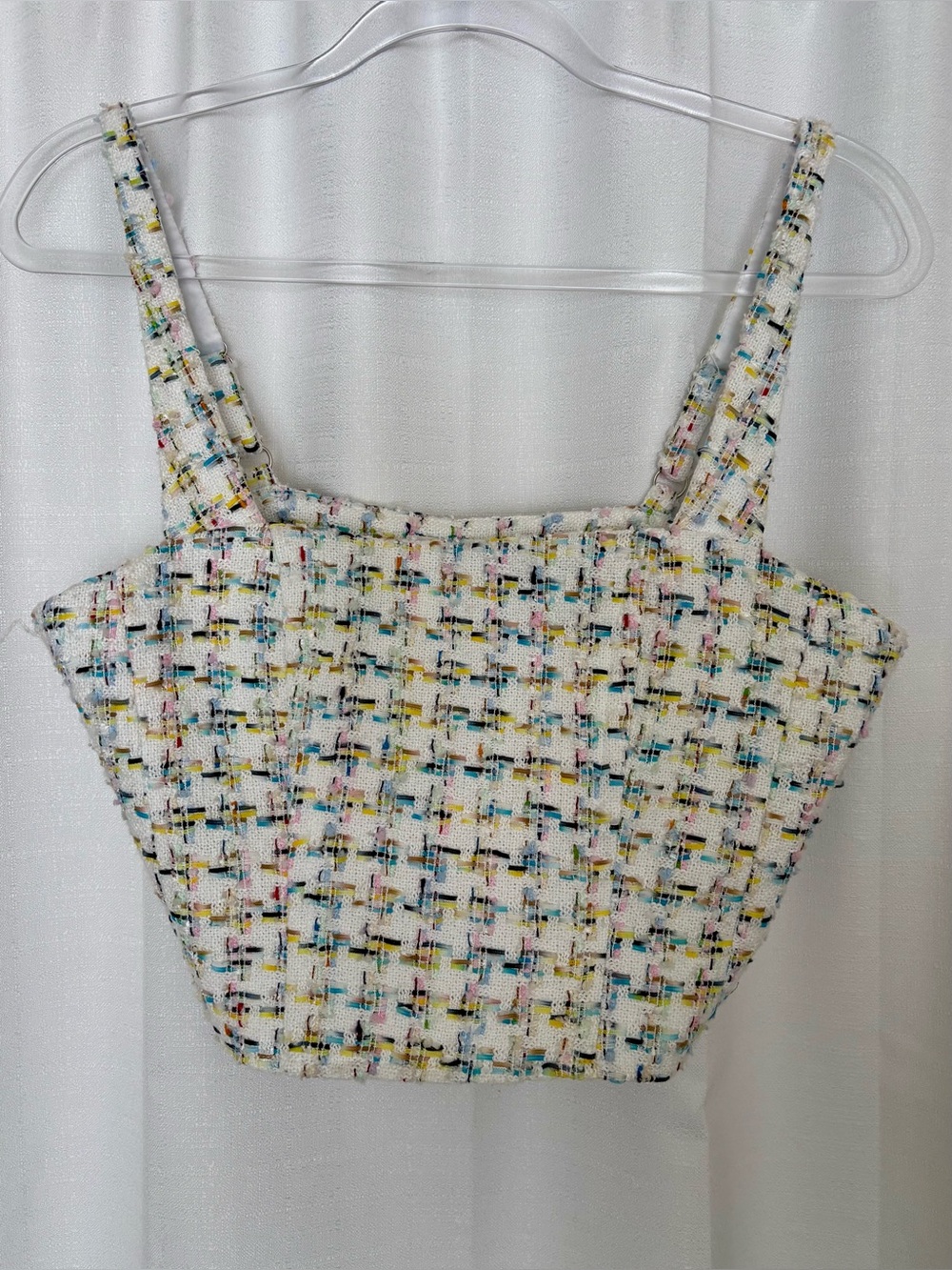Avec Les Filles - White Tweed Cropped Corset with Multicolor Thread Detail NWT